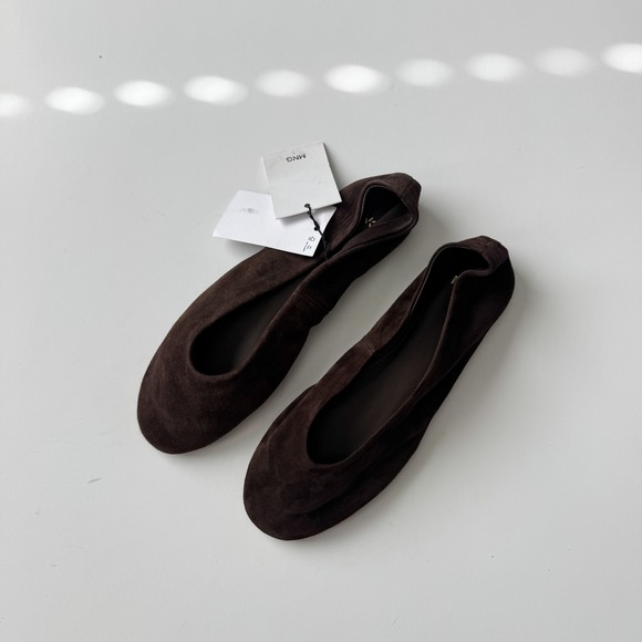 Mango Shoes - MNG Brown Suede Ballet Flats Leather Minimalist Slip On Shoes Size 35/5 NWT